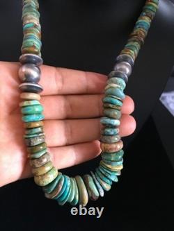 Collier en turquoise verte graduée amérindien Navajo en argent sterling 20
