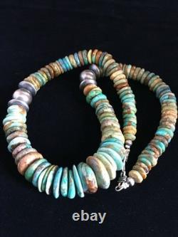 Collier en turquoise verte graduée amérindien Navajo en argent sterling 20