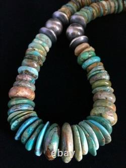 Collier en turquoise verte graduée amérindien Navajo en argent sterling 20