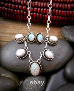 Collier et boucles d'oreilles en argent sterling 14 carats avec opale, style amérindien Navajo