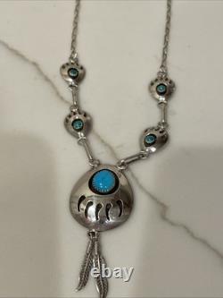 Collier patte d’ours en turquoise et argent sterling Navajo amérindien 18
