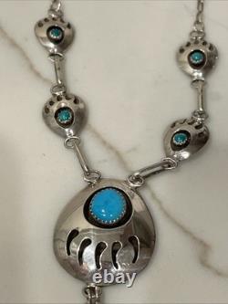 Collier patte d’ours en turquoise et argent sterling Navajo amérindien 18