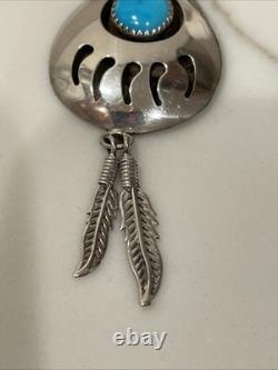 Collier patte d’ours en turquoise et argent sterling Navajo amérindien 18
