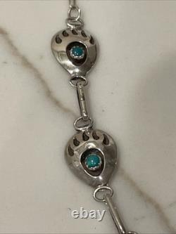 Collier patte d’ours en turquoise et argent sterling Navajo amérindien 18