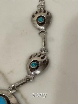 Collier patte d’ours en turquoise et argent sterling Navajo amérindien 18
