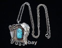 Collier pendentif de pépite de turquoise en boîte d'ombre amérindienne Navajo élaboré 19