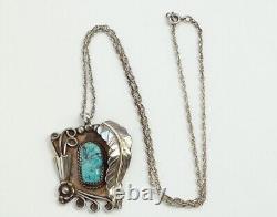 Collier pendentif de pépite de turquoise en boîte d'ombre amérindienne Navajo élaboré 19