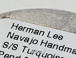 Collier pendentif en argent sterling et turquoise de Herman Lee, Amérindien Navajo