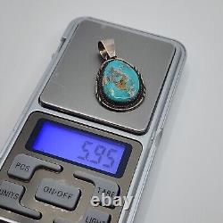 Collier pendentif en argent sterling et turquoise de Herman Lee, Amérindien Navajo