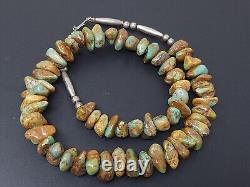 Collier perlé épais en turquoise de style amérindien navajo ancien de 20 pouces