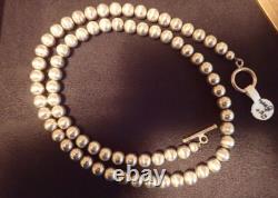 Collier rond lisse amérindien Navajo en perles en argent sterling 24 pouces
