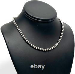 Collier simple de 17 pouces en perles Navajo en argent sterling 6 mm amérindiennes