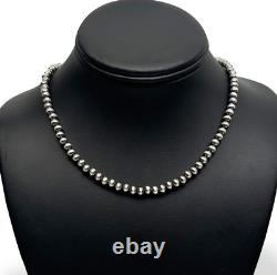 Collier simple de 17 pouces en perles Navajo en argent sterling 6 mm amérindiennes
