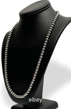 Collier simple de 24 perles navajo en argent sterling 7mm amérindien