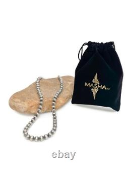 Collier simple de 24 perles navajo en argent sterling 7mm amérindien