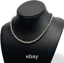 Collier simple de perles Navajo en argent sterling 6mm des Amérindiens, 17 pouces