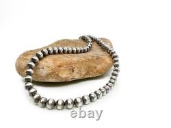 Collier simple de perles Navajo en argent sterling 6mm des Amérindiens, 17 pouces
