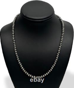 Collier simple en perles Navajo en argent sterling 7 mm d'Amérindien 23 pouces