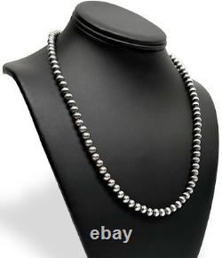 Collier simple en perles Navajo en argent sterling 7 mm d'Amérindien 23 pouces
