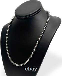 Collier simple en perles Navajo en argent sterling 7 mm d'Amérindien 23 pouces