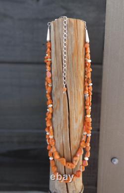 Collier superposé à deux brins en corail Navajo amérindien