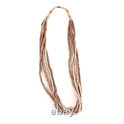 Collier vintage en coquillage heishi amérindien Navajo beige brun à 6 brins