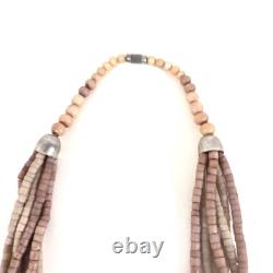Collier vintage en coquillage heishi amérindien Navajo beige brun à 6 brins