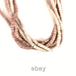 Collier vintage en coquillage heishi amérindien Navajo beige brun à 6 brins