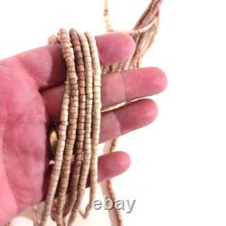 Collier vintage en coquillage heishi amérindien Navajo beige brun à 6 brins