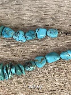 Collier vintage en pépites de turquoise amérindienne Navajo 18 122,80 grammes.