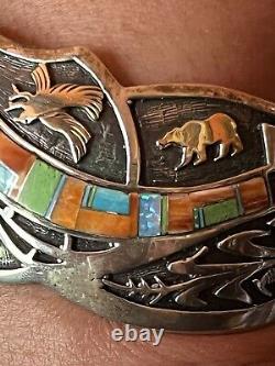 Colorful Vintage Charles Johnson Native American/navajo Ss & 14kt Cuff Bracelet