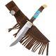 Couteau Mini Skinner En Turquoise Incrustée Fait Main Par Les Amérindiens Navajos