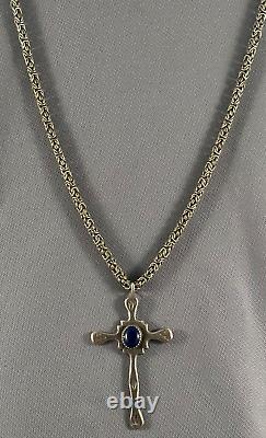 Croix en argent sterling vintage avec pierre de lapis-lazuli Navajo