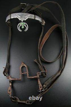 Début Des Années 1900 Navajo Coin Silver & Turquoise Horse Headstall / Bridle