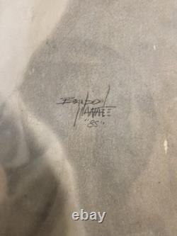 Dessin au crayon d'un Indien Navajo Amérindien signé par l'artiste