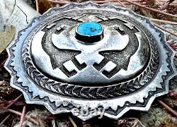 Diapositive de concho en pierre de turquoise vintage pour ceinture en argent sterling coulée en tufa Navajo Zuni 37g
