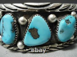 Dynamic Vintage Navajo Morenci Turquoise Sterling Bracelet En Argent Vieux