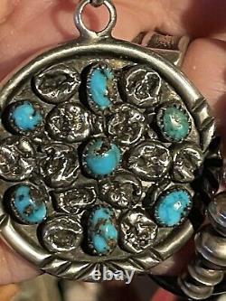 E. Yazzie Native American Navajo Pendentif En Cluster Fait Main Et Collier De Perles De Banc