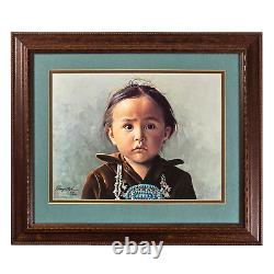 Édition limitée signée de George Molnar, jeune fille amérindienne Navajo, encadrée et mise en valeur