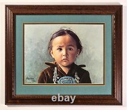 Édition limitée signée de George Molnar, jeune fille amérindienne Navajo, encadrée et mise en valeur