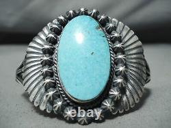 Énorme Flank Vintage Navajo Turquoise Sterling Bracelet En Argent