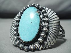 Énorme Flank Vintage Navajo Turquoise Sterling Bracelet En Argent
