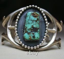 Énorme Native American Navajo Turquoise Sterling Argent Sandcast Cuff Bracelet