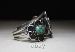 Énorme Vintage Native American Navajo Turquoise Sterling Silver Cuff Bracelet