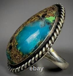 Énorme Vintage Navajo Native American Sterling Silver Chrysocolla Turquoise Ring