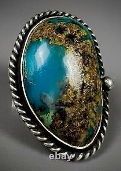 Énorme Vintage Navajo Native American Sterling Silver Chrysocolla Turquoise Ring