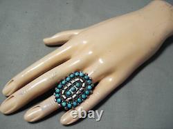 Exceptionnel Vintage Native American Navajo Turquoise Sterling Silver Ring Old