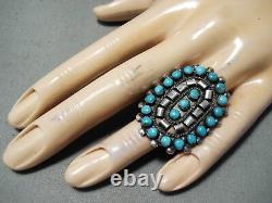 Exceptionnel Vintage Native American Navajo Turquoise Sterling Silver Ring Old