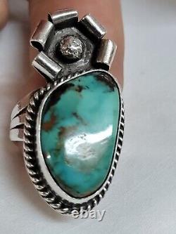 Exquise Native Américaine Navajo Royston Turquoise Sterling Silver Ring Sz 6