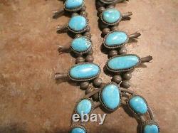 Extra Fine Vintage Navajo Sterling Argent Turquoise Squash Blossom Collier